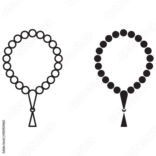 Islamic Prayer Beads Icon Set on White