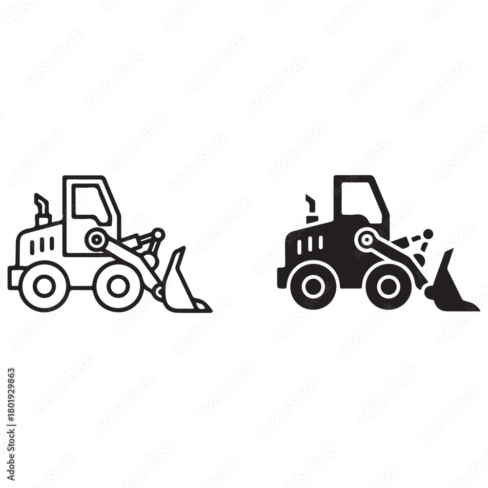 Naklejka premium Construction Front-End Loader Outline and Solid Icons