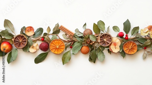 festive garlands made of dried fruits, cinnamon sticks, and greenery .