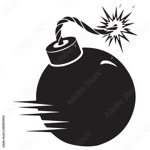 Black Silhouette of a Cartoon Bomb with Exploding Fuse