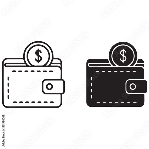 Icon Set: Wallet with Coin and Money Symbol