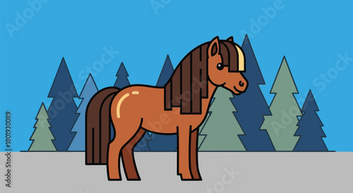 Cartoon horse illustration winter landscape vector graphic design