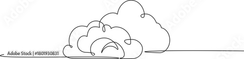 continuous line drawing of abstract cloud shapes, line art vector illustration