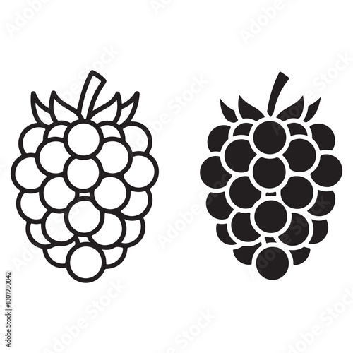 Two Stylized Raspberries, Outline and Silhouette