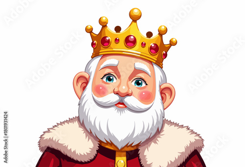 Charming Cartoon Monarch with Golden Crown and Regal Attire Exudes Joy and Authority in Whimsical Portrait Art with Vibrant Colors and Warm Expression