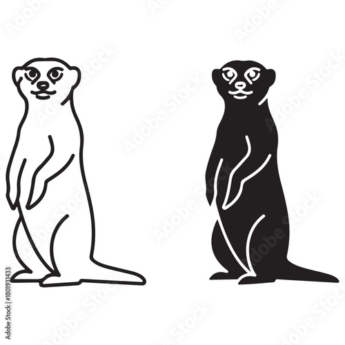 Black and White Outline of a Meerkat Standing