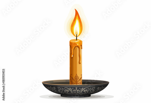 Elegant Candle with Artistic Drips and Decorative Base Creating a Warm and Cozy Atmosphere Suitable for Any Serene or Romantic Setting