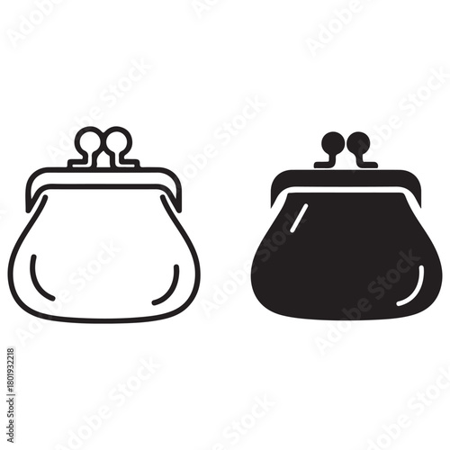 Outline and Solid Black Icon of a Coin Purse on White Background