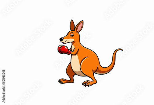 Illustration of a Cheerful Kangaroo Wearing Red Boxing Gloves in a Playful Stance on a Simple White Background