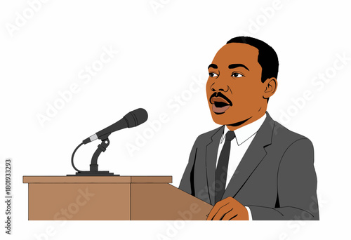Illustration of a Historical Figure Delivering a Speech at a Podium with a Microphone Depicting Inspirational Leadership and Public Speaking Skills