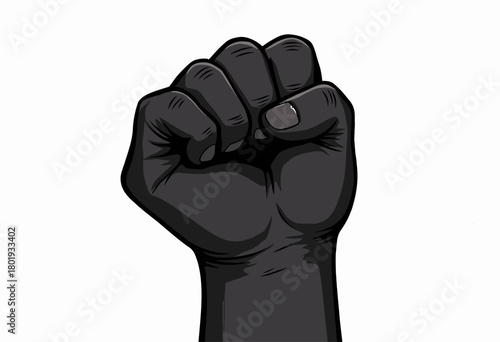 Illustration of a Raised Fist Symbolizing Strength, Unity, and Solidarity in a Simplified Black and White Artistic Style on a Plain Background