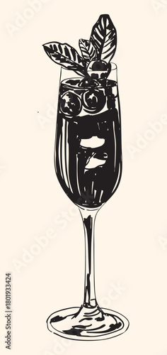 Vintage Christmas Cherry Cocktail Illustration