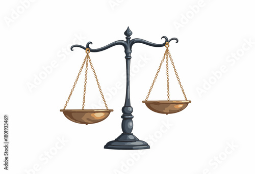 Intricate Illustration of an Antique Balance Scale with Elegant Chains and Ornate Design on a Neutral Background Symbolizing Justice and Equality