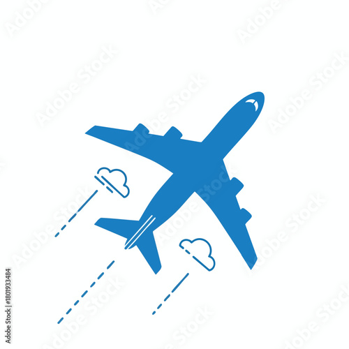 Blue Airplane Taking Off into the Clouds