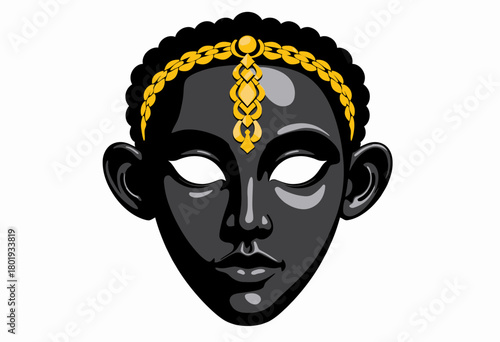 Illustration of a Black Mask with Golden Braided Design Highlighting Cultural Heritage and Artistic Detail on a White Background