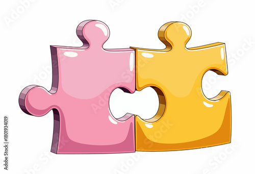 Two Interlocking Jigsaw Puzzle Pieces in Pink and Yellow Representing Unity and Connection in a Simple Illustration