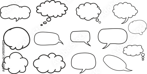Collection of hand drawn speech bubbles and thought bubbles