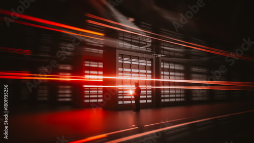 Technician works with laptop in modern data center environment