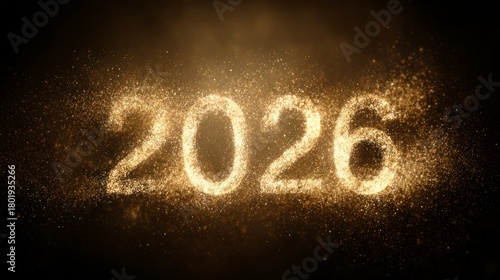 Golden glitter forming 2026 for new year celebration