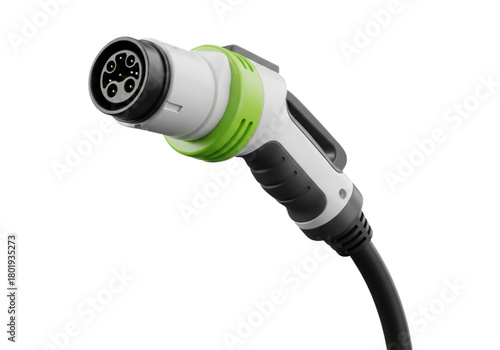 Electric vehicle charging plug isolated on transparent background.