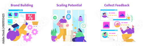 E-commerce and Business Growth Vector Illustration Set