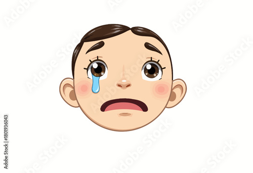 Illustration of a Young Child's Face Expressing Emotion with Tears Streaming Down a Cheek and Large Wide Eyes Conveying Sadness and Concern