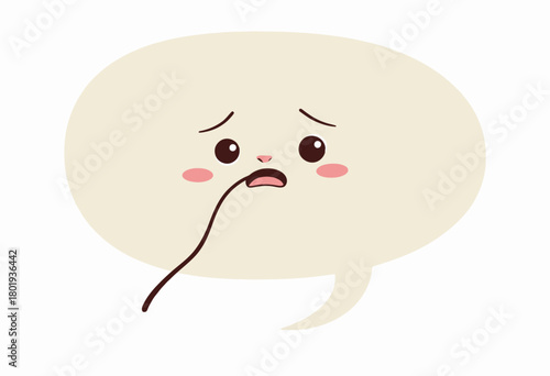 Cute Speech Bubble Character with Sad Expression Featuring Teardrop and Blushing Cheeks on a Minimalistic White Background