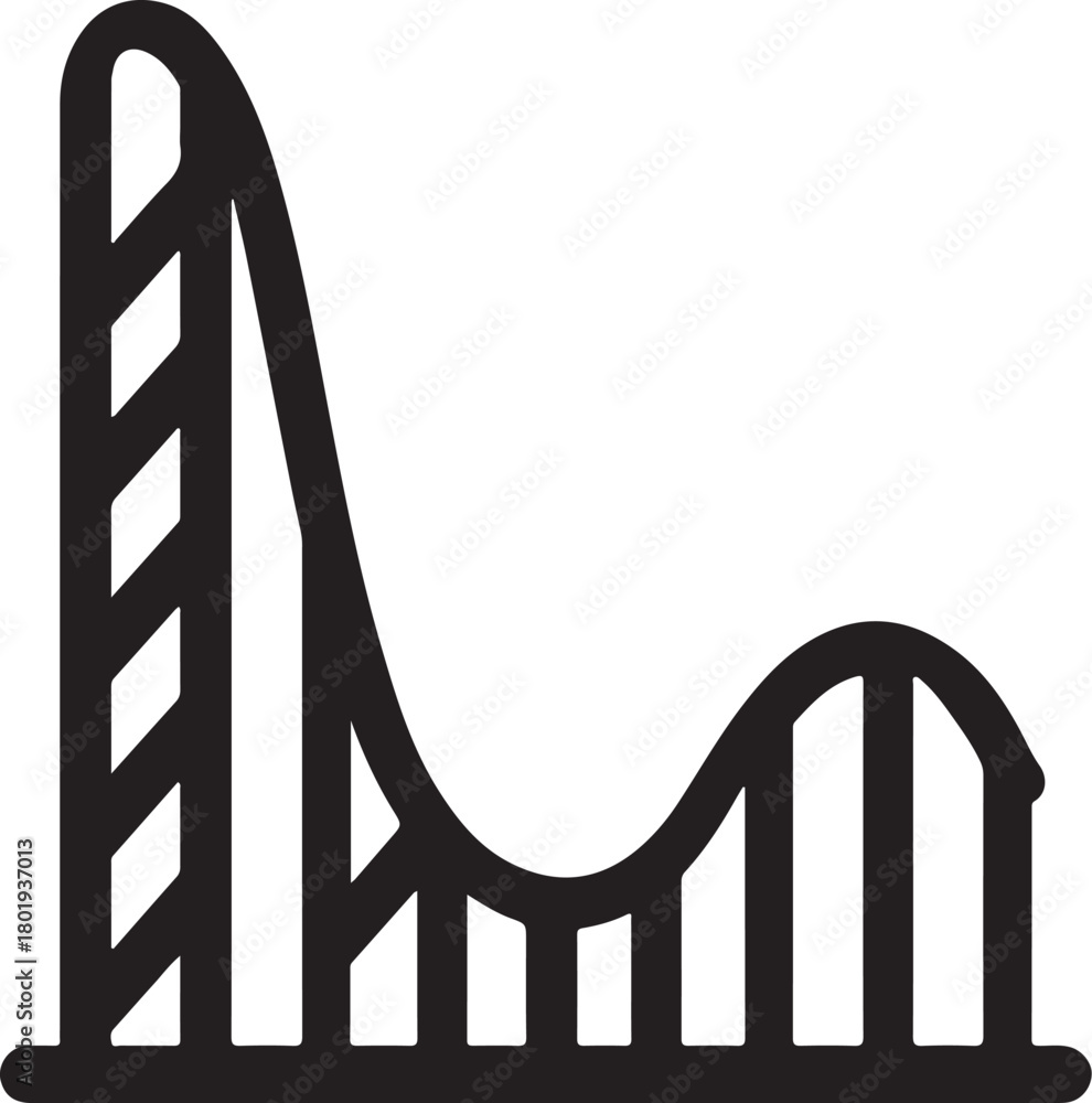 Obraz premium Roller Coaster black silhouette Flat Illustration.