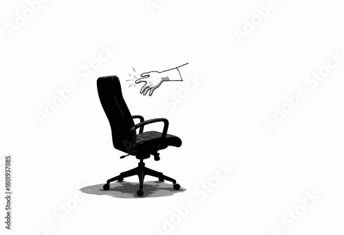 Illustration of a Reaching Hand Towards an Empty Office Chair Suggesting Opportunity or Vacancy in a Minimalistic Style