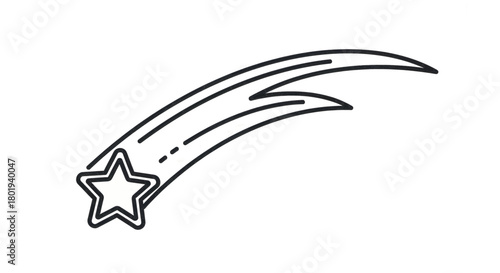 Simple and Elegant Line Art Illustration of a Shooting Star with a Trailing Comet Tail for Celestial and Cosmic Themed Designs