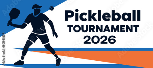 Vibrant vector banner promoting a pickleball tournament. The dynamic dark silhouette of a player creates a modern, scalable illustration. For advertising, clubs, posters, digital media, competitions