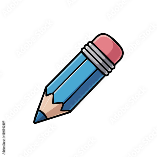 Blue Pencil With Pink Eraser Illustration For Writing, Drawing, Education And Creative Projects