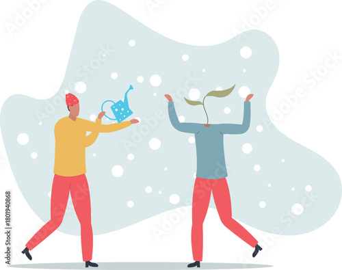 Mentor to help career growth, coaching or education for growth mindset, growing seedling plant, help or assistance, business support concept.