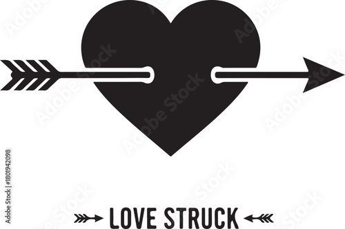 Love struck heart pierced by arrow isolated on white background, a symbol of affection