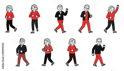 Active senior people jogging together for wellness and healthy lifestyle vector illustration