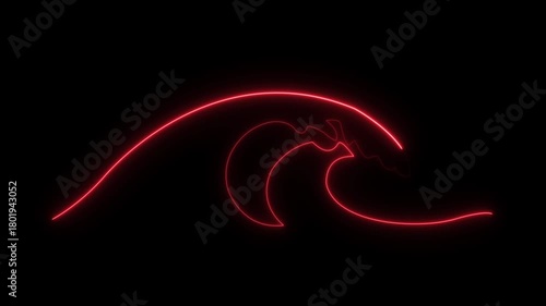Abstract glowing neon of sea wave icon animation with black background.