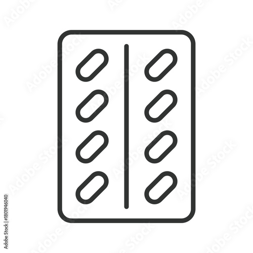 Blister pack icon in line design. blister pack, pill strip on white background vector. Blister pack editable stroke icon