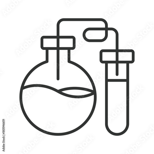 Laboratory flask icon in line design. connected flask and test tube on white background vector. Laboratory flask editable stroke icon