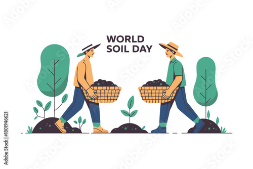 Two people carry baskets of soil for World Soil Day.
