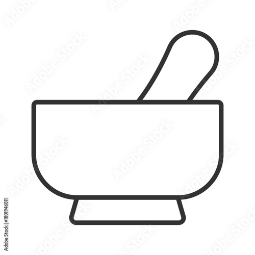 Mortar and pestle icon in line design. mortar and pestle, pharmacy tool on white background vector. Mortar and pestle editable stroke icon