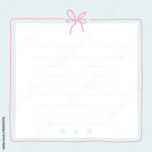Cute kawaii template square vector frame. Cartoon hand-drawn doodle style. Perfect for stationery, design stickers for notes, notebook sheets, posts for social networks. Pastel palette.