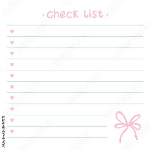 Cute kawaii template square checklist vector frame. Cartoon hand-drawn doodle style. Perfect for stationery, design stickers for notes, notebook sheets, posts for social networks. Pastel palette.