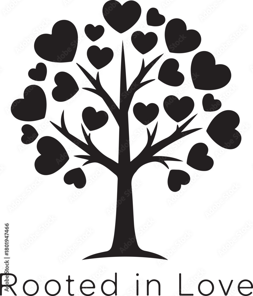 Fototapeta premium Tree with heart leaves rooted in love isolated on white background for valentines day