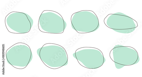 Creative abstract mint blot collection with irregular contour lines.