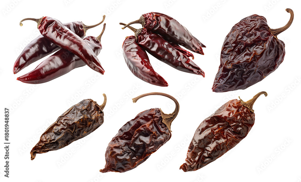 Obraz premium Set of Dried Chipotle chili pepper isolated on a white background