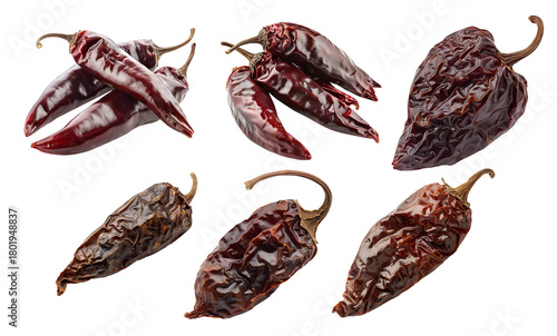 Set of Dried Chipotle chili pepper isolated on a white background