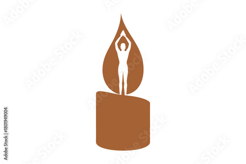 Silhouette of a person in a yoga pose atop a candle flame.