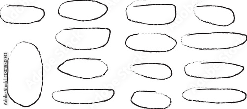 Collection of hand drawn oval and rounded rectangular shapes on white background