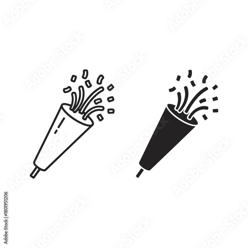 Party popper icon set, confetti isolated on