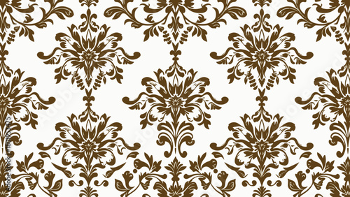Color Damask Seamless Vector Pattern.  Elegant Design in Royal  Baroque Style Background Texture. Floral and Swirl Element.  Ideal for Textile Print and Wallpapers. 